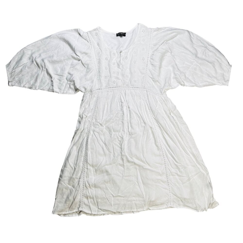 J Gee Medium White Crochet Puff Sleeve Dress Country Boho Cottage Western